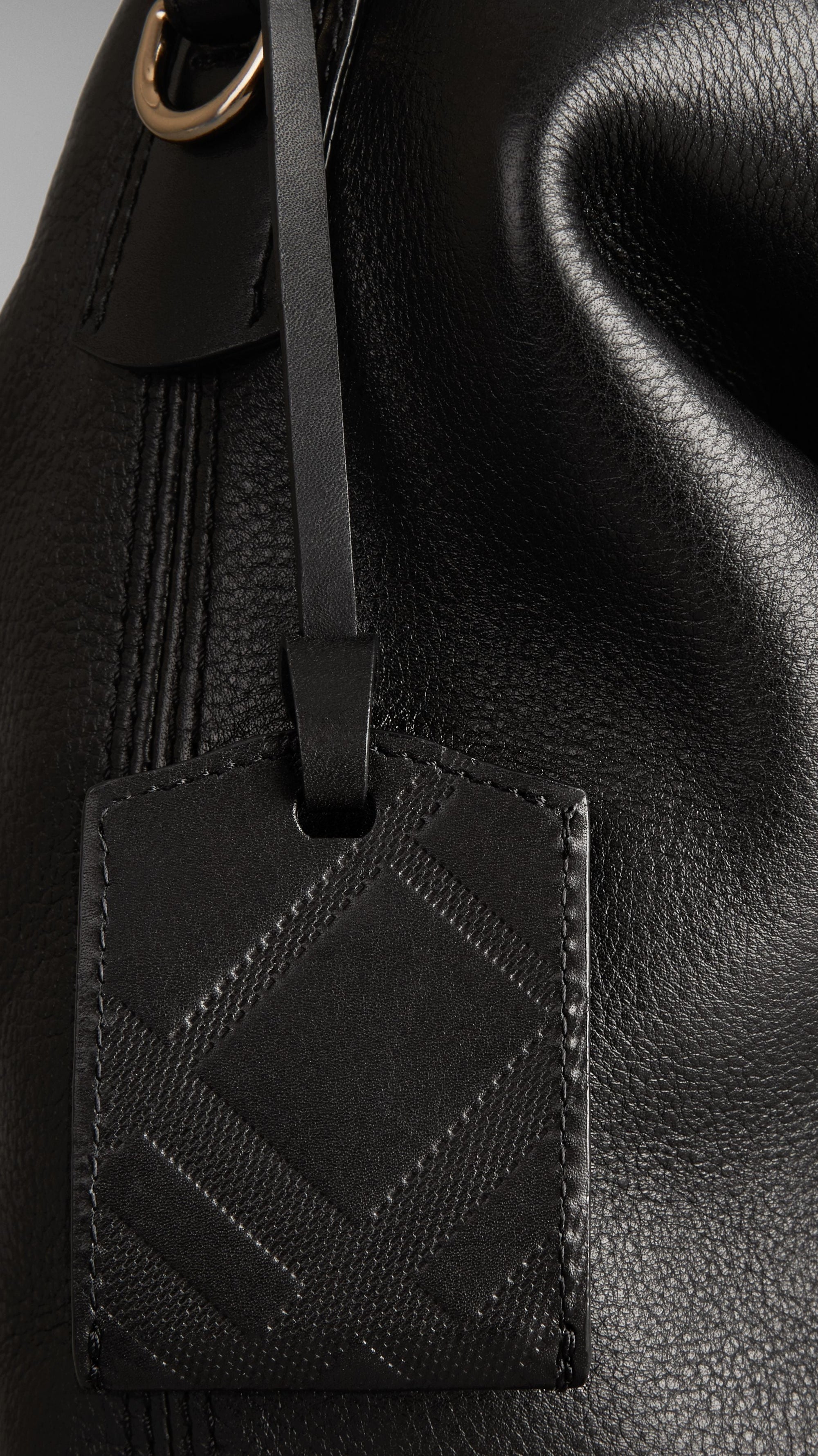 Sac hobo medium en cuir et toile check - Black