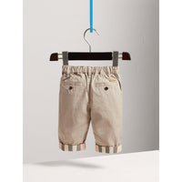 Pantalon chino avec revers en check - Taupe