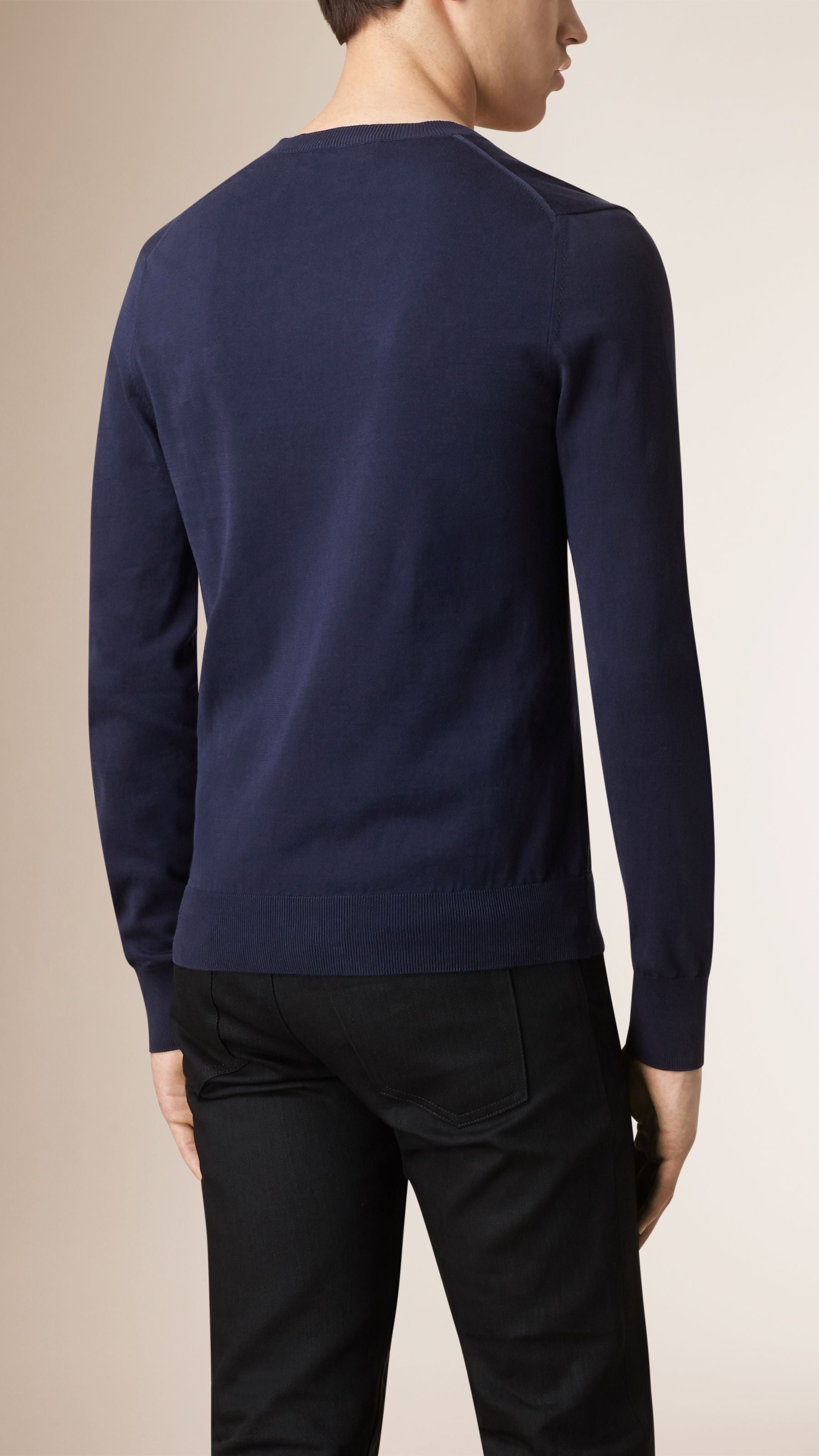Pull col V en coton Sea Island - Navy