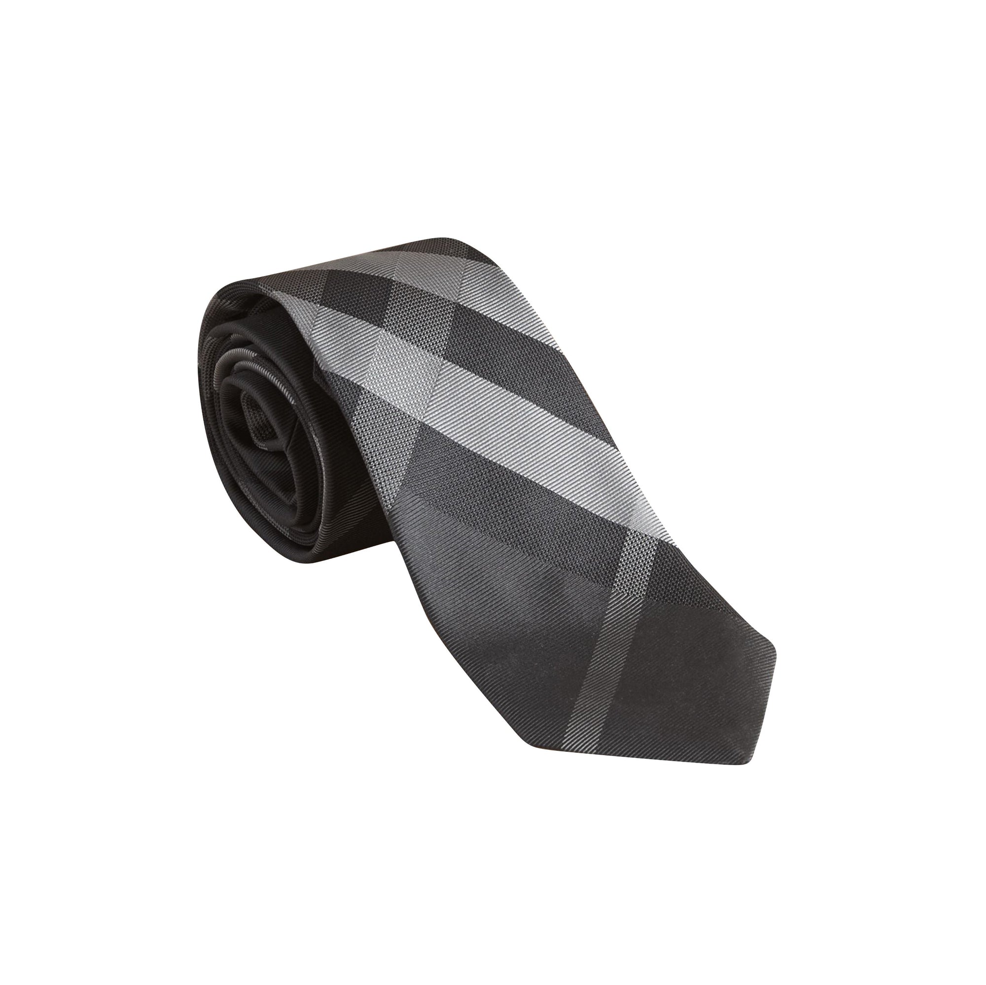 Cravate moderne en soie à motif Beat check - Dark Charcoal