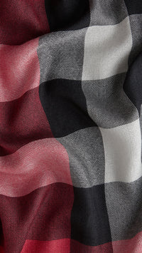 Foulard en soie et cachemire à motif check - Bright Rose Check