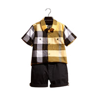 Chemise en coton à manches courtes avec motif check - Bright Yellow