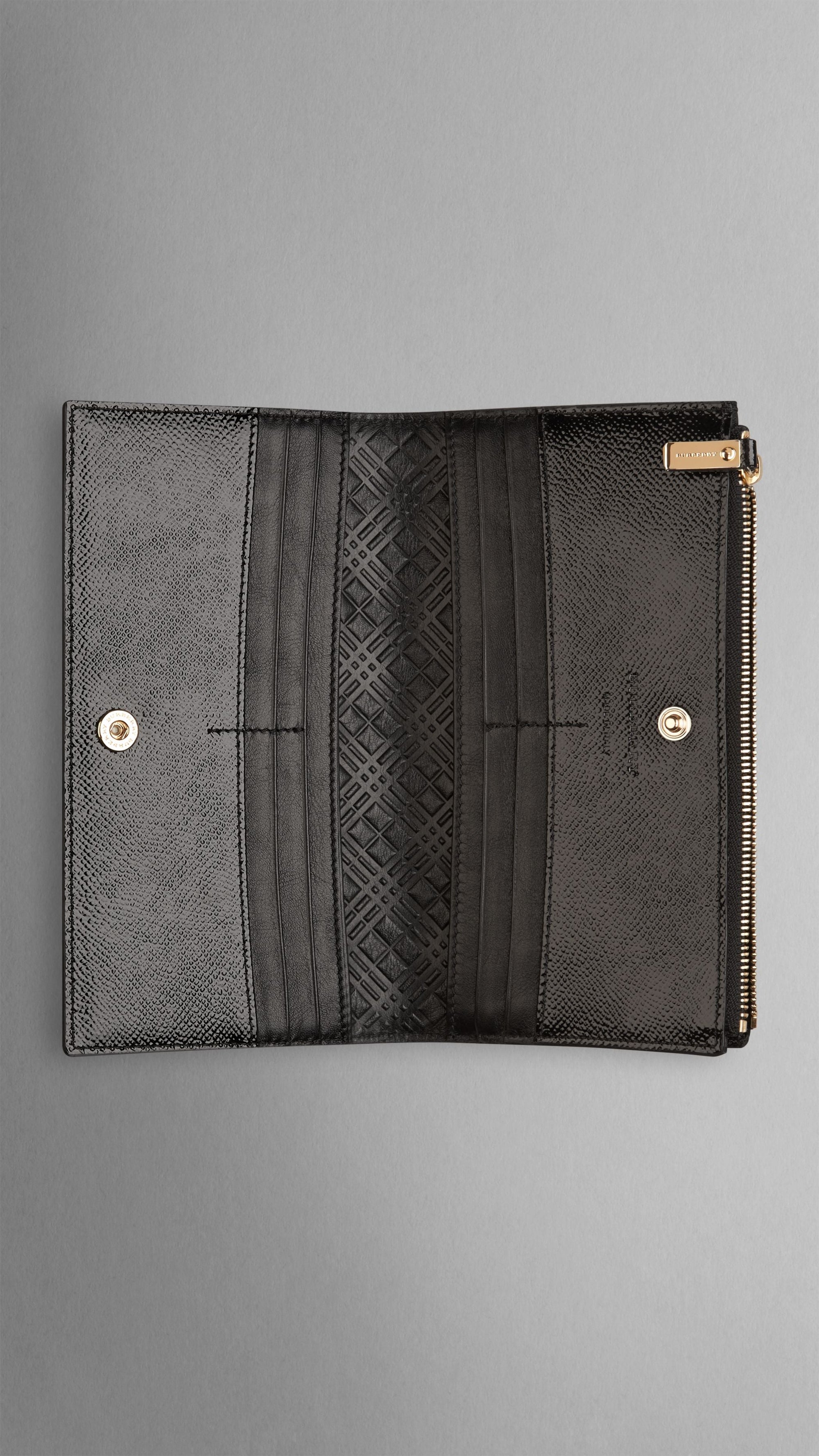 Portefeuille continental en cuir London verni - Black