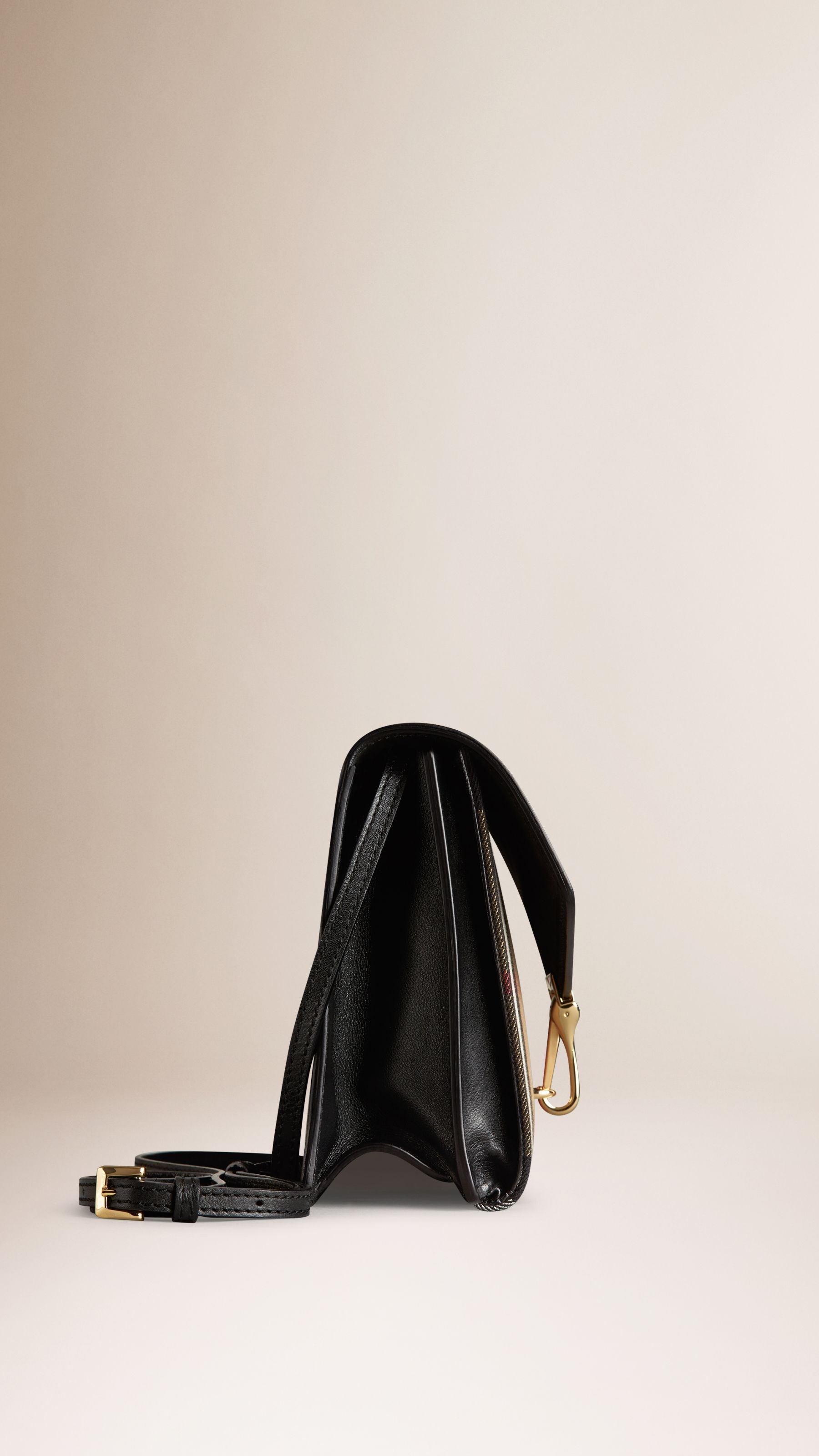 Petit sac à bandoulière en cuir house check et cuir - Black