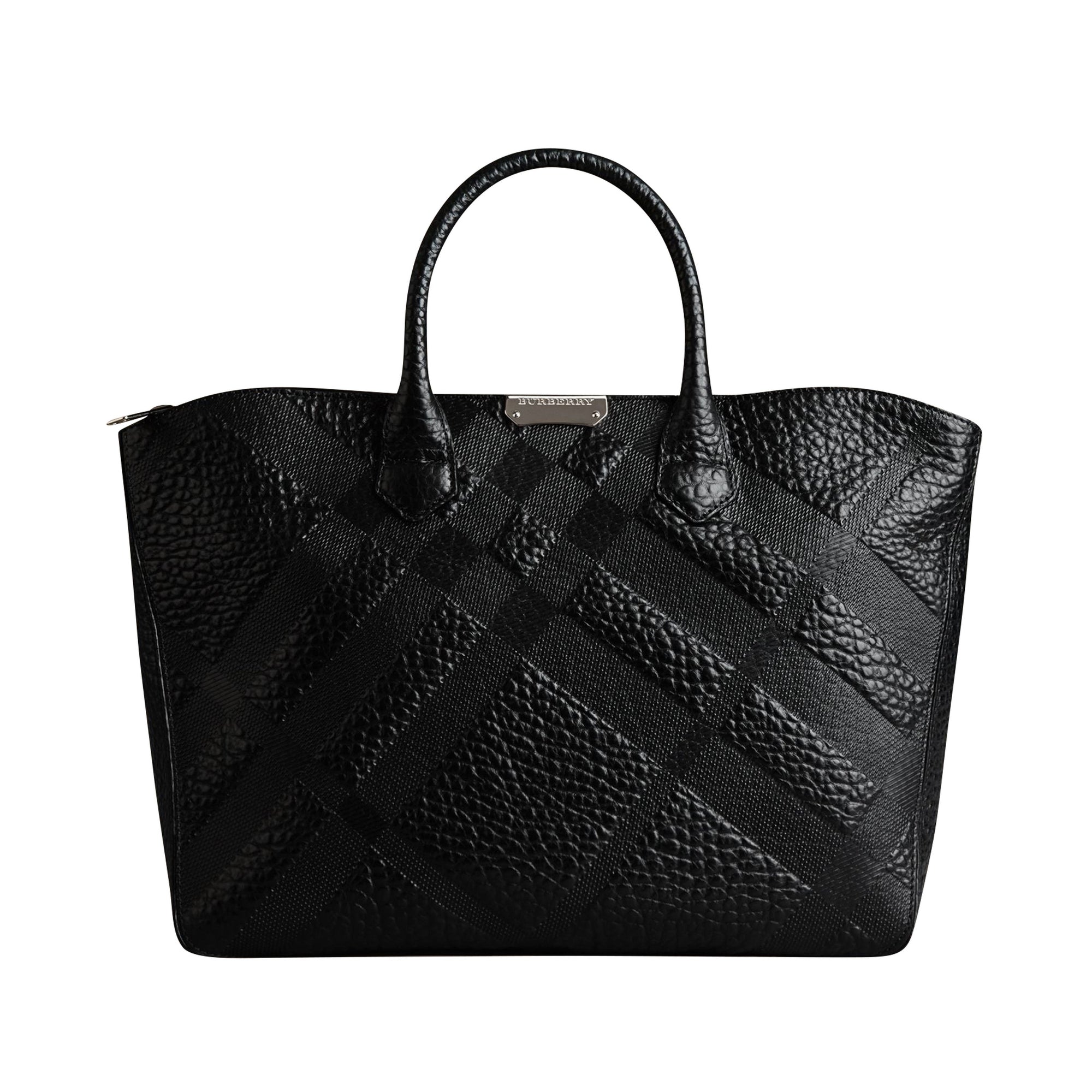 Sac tote medium en cuir gravé de check en relief - Black