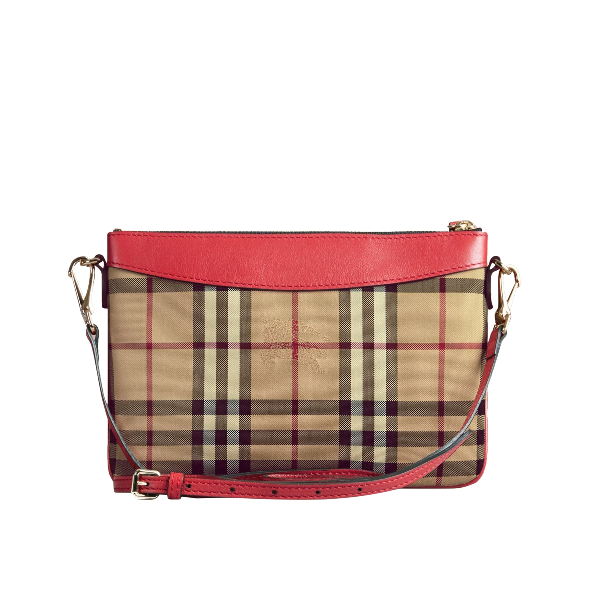 Clutch avec motif Horseferry check et panneau en cuir - Parade Red