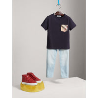 T-shirt en coton avec poche à motif check - True Navy
