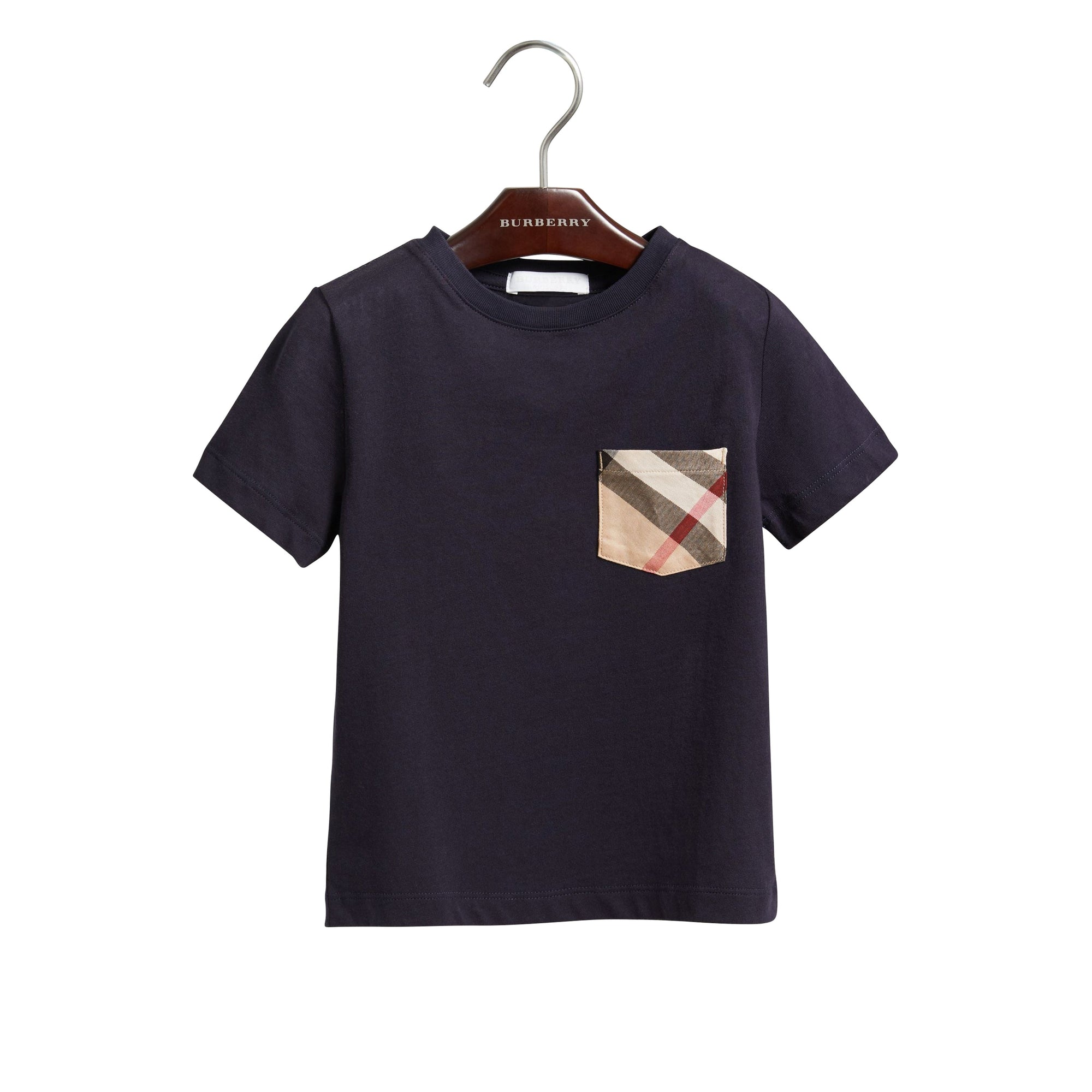 T-shirt en coton avec poche à motif check - True Navy