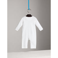 Combinaison en coton avec garnitures à motif check - White