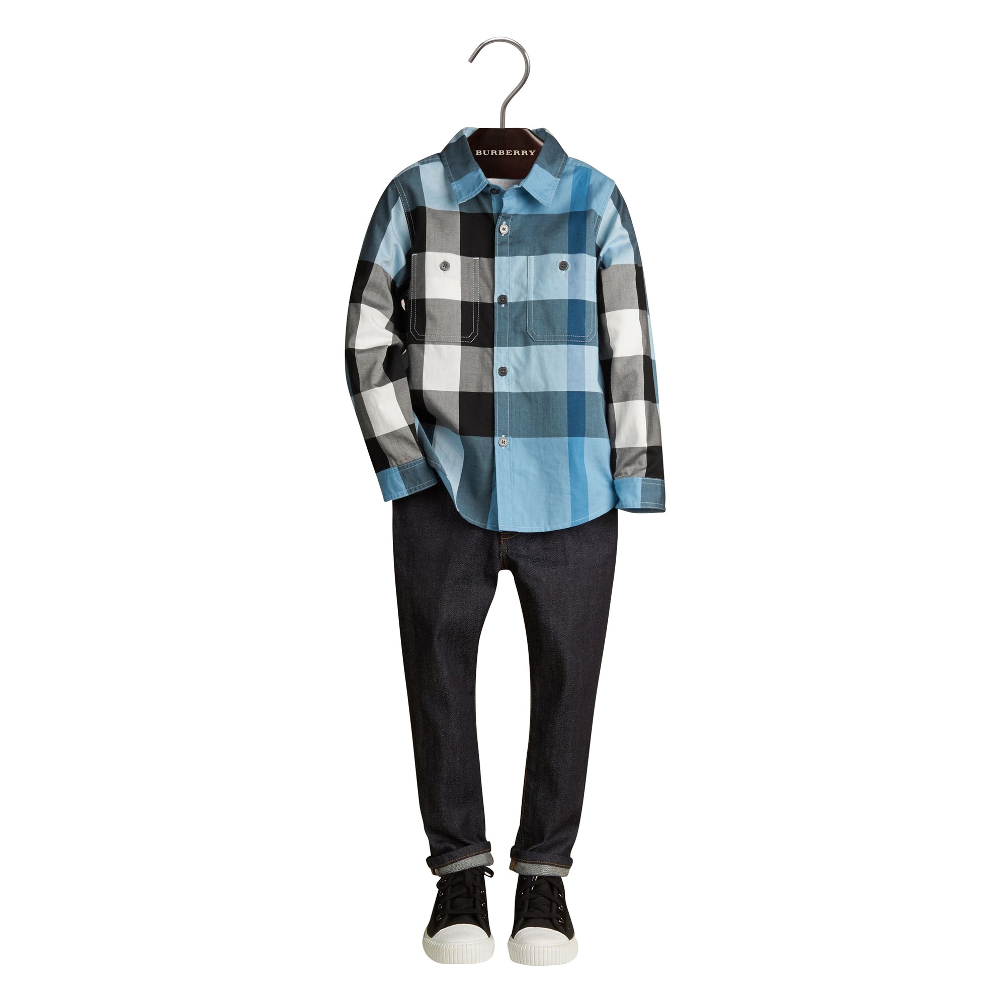 Chemise en coton à motif check - Pale Blue