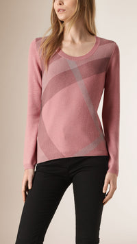 Pull en laine et cachemire avec éléments check - Pale Rose Pink
