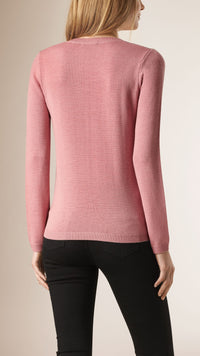 Pull en laine et cachemire avec éléments check - Pale Rose Pink