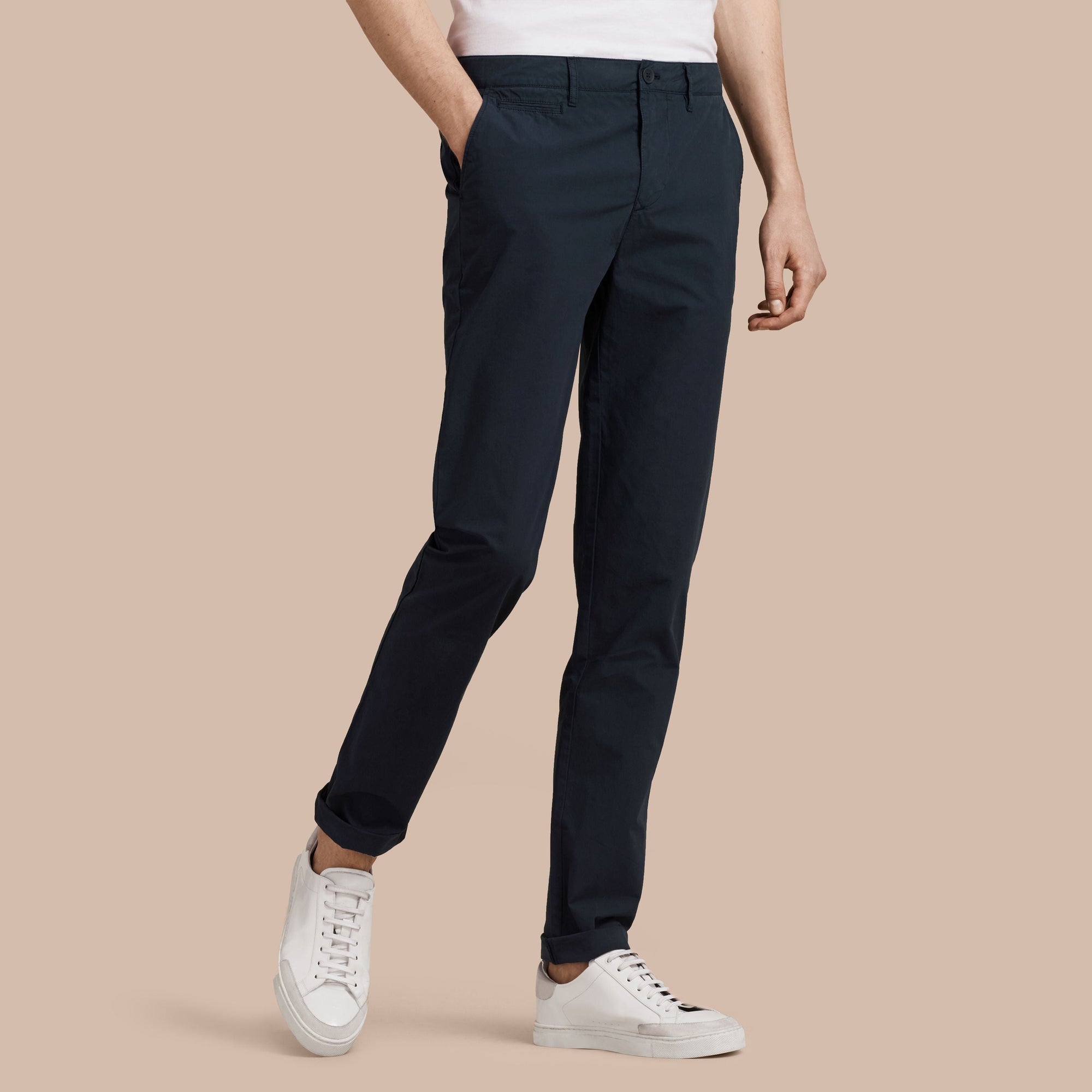 Chino slim en popeline de coton - Indigo