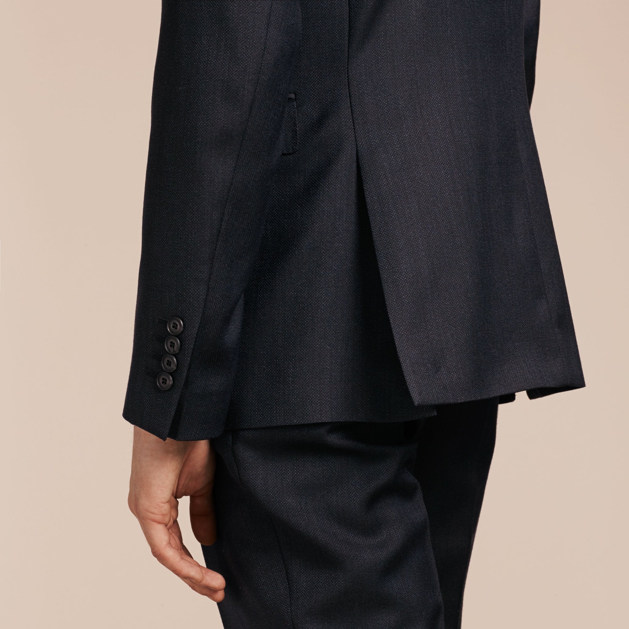 Costume ajusté en laine vierge œil-de-perdrix Travel Tailoring - Navy