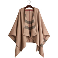 Poncho en laine doublé du motif check - Smoked Trench Check