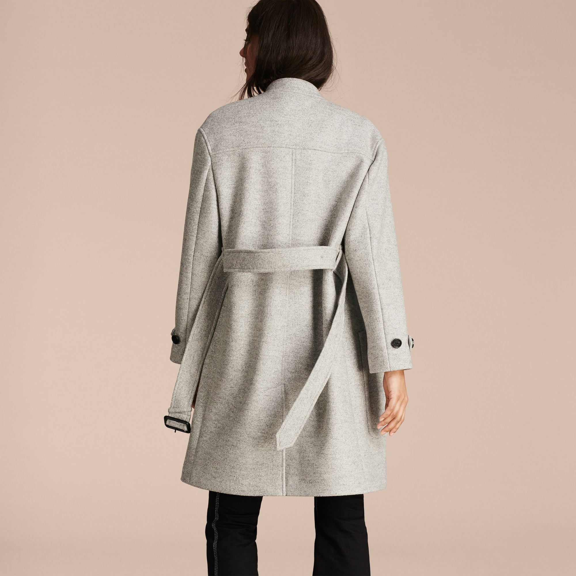 Manteau portefeuille ceinturé en laine - Pale Grey Melange