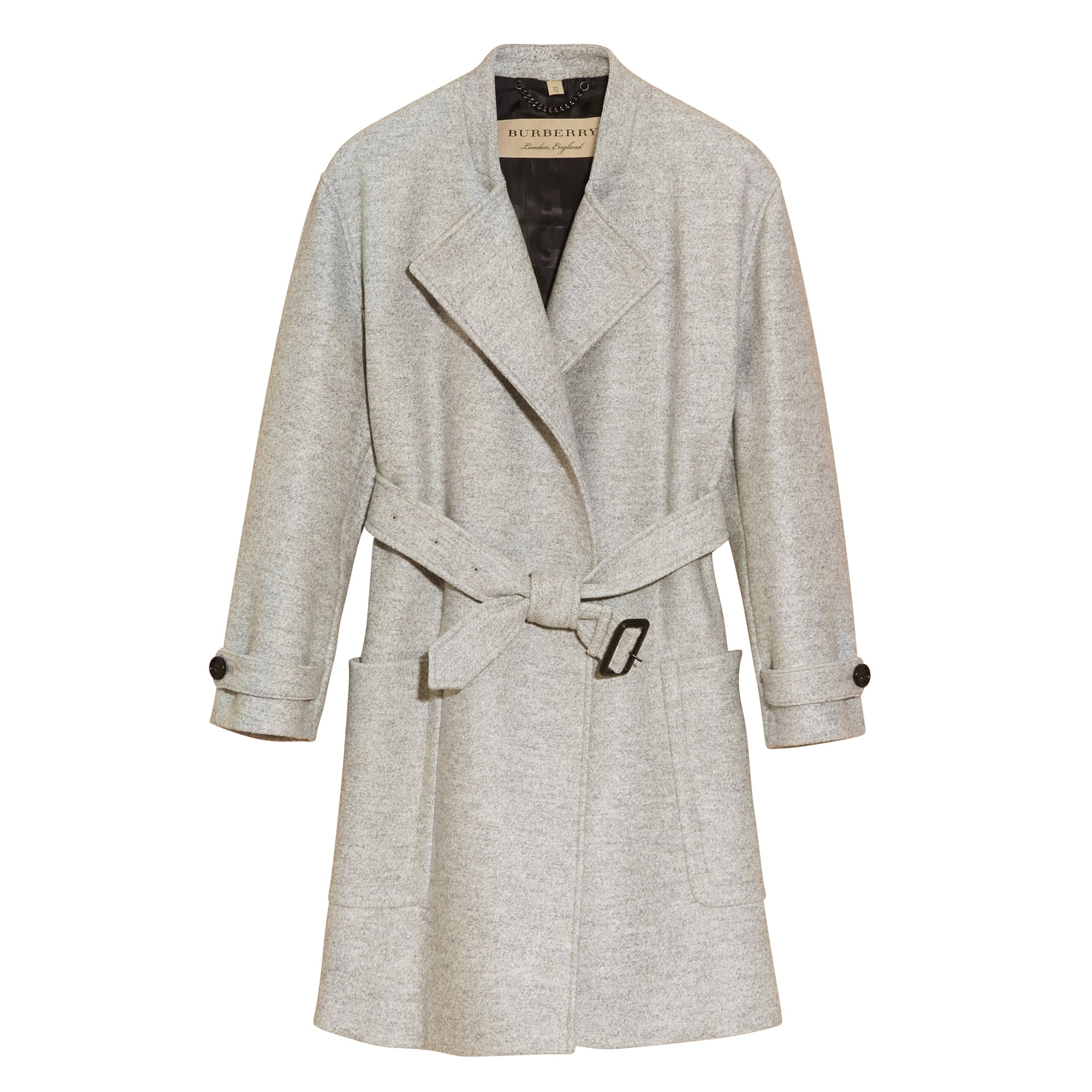 Manteau portefeuille ceinturé en laine - Pale Grey Melange