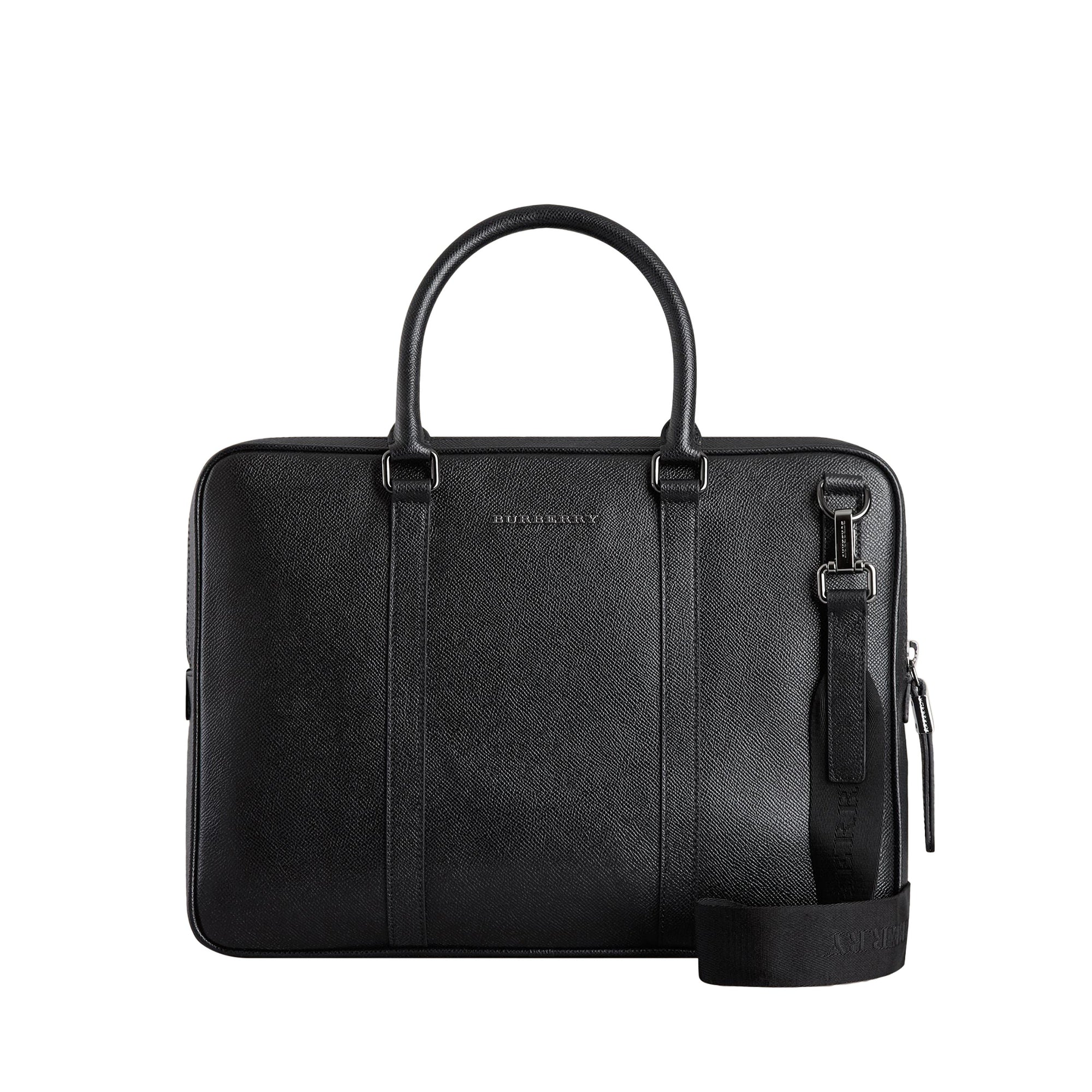 Attaché-case en cuir London avec bandoulière - Black