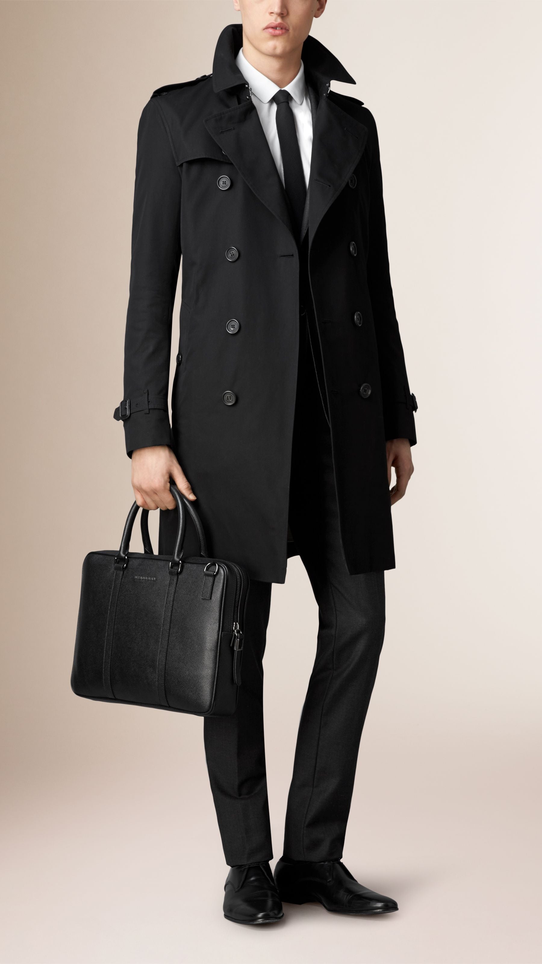 Attaché-case en cuir London avec bandoulière - Black