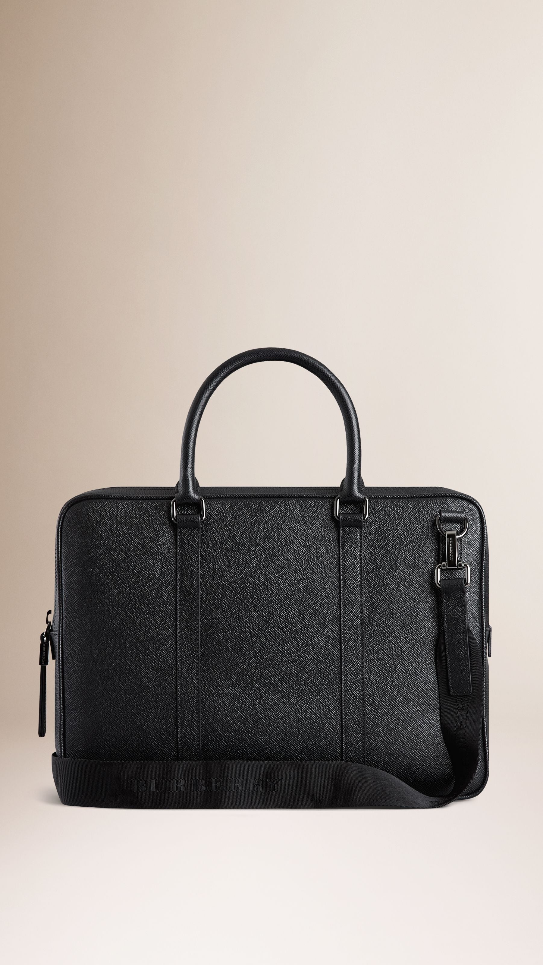 Attaché-case en cuir London avec bandoulière - Black