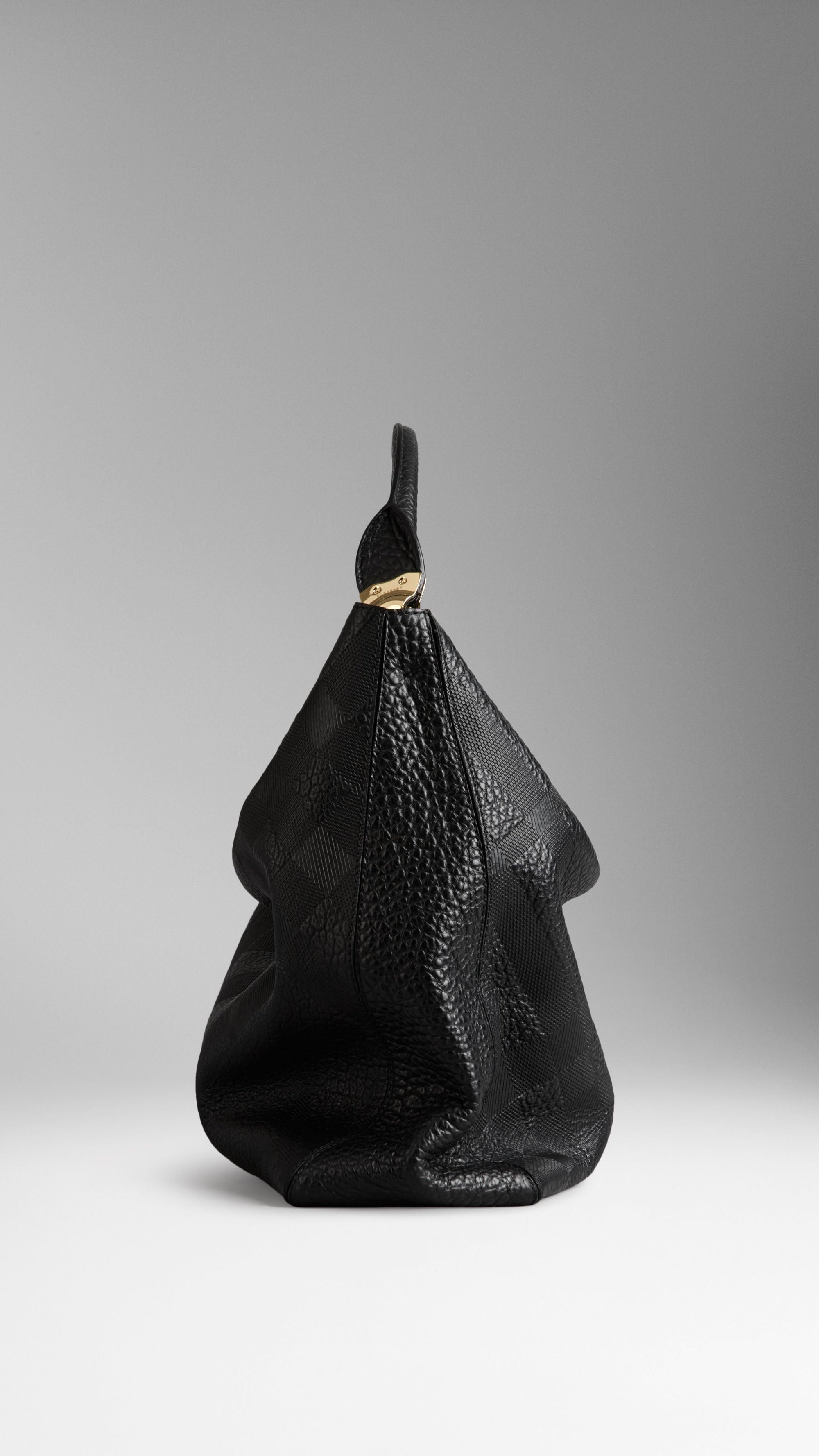 Sac hobo medium en cuir avec motif check en relief - Black