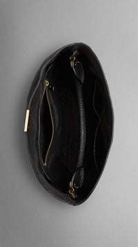 Sac hobo medium en cuir avec motif check en relief - Black