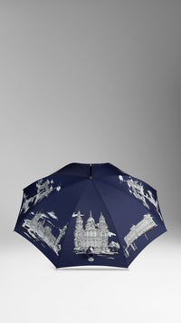 Parapluie canne avec monuments de Londres - Brilliant Navy Print