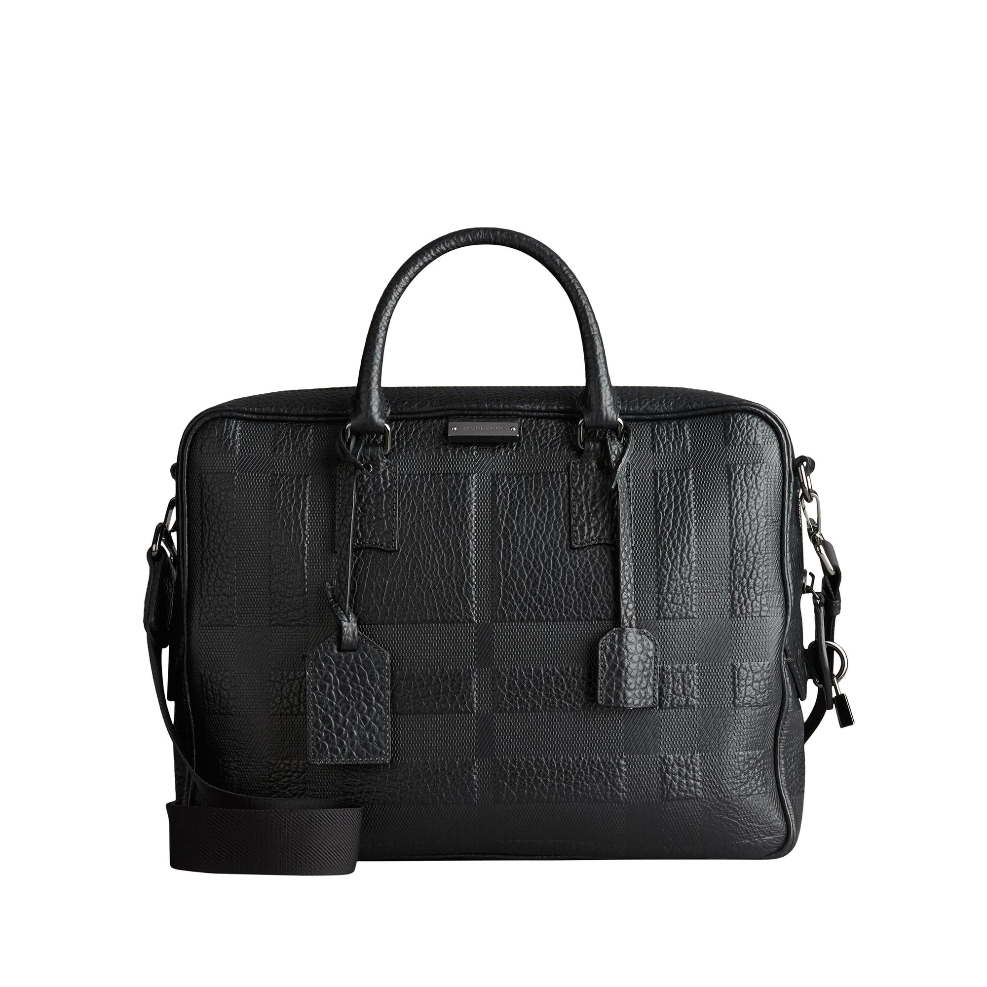 Attaché-case en cuir gravé de check en relief - Black