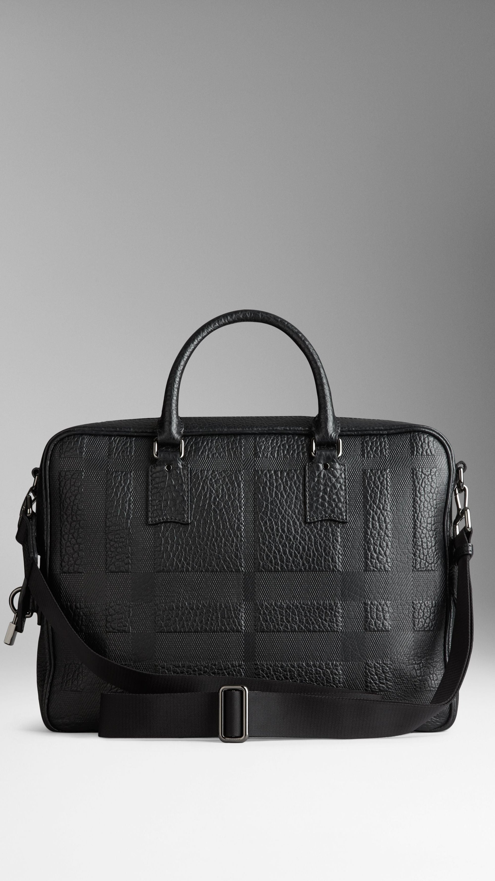 Attaché-case en cuir gravé de check en relief - Black