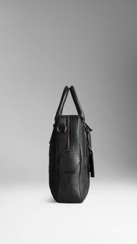 Attaché-case en cuir gravé de check en relief - Black