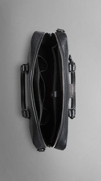 Attaché-case en cuir gravé de check en relief - Black