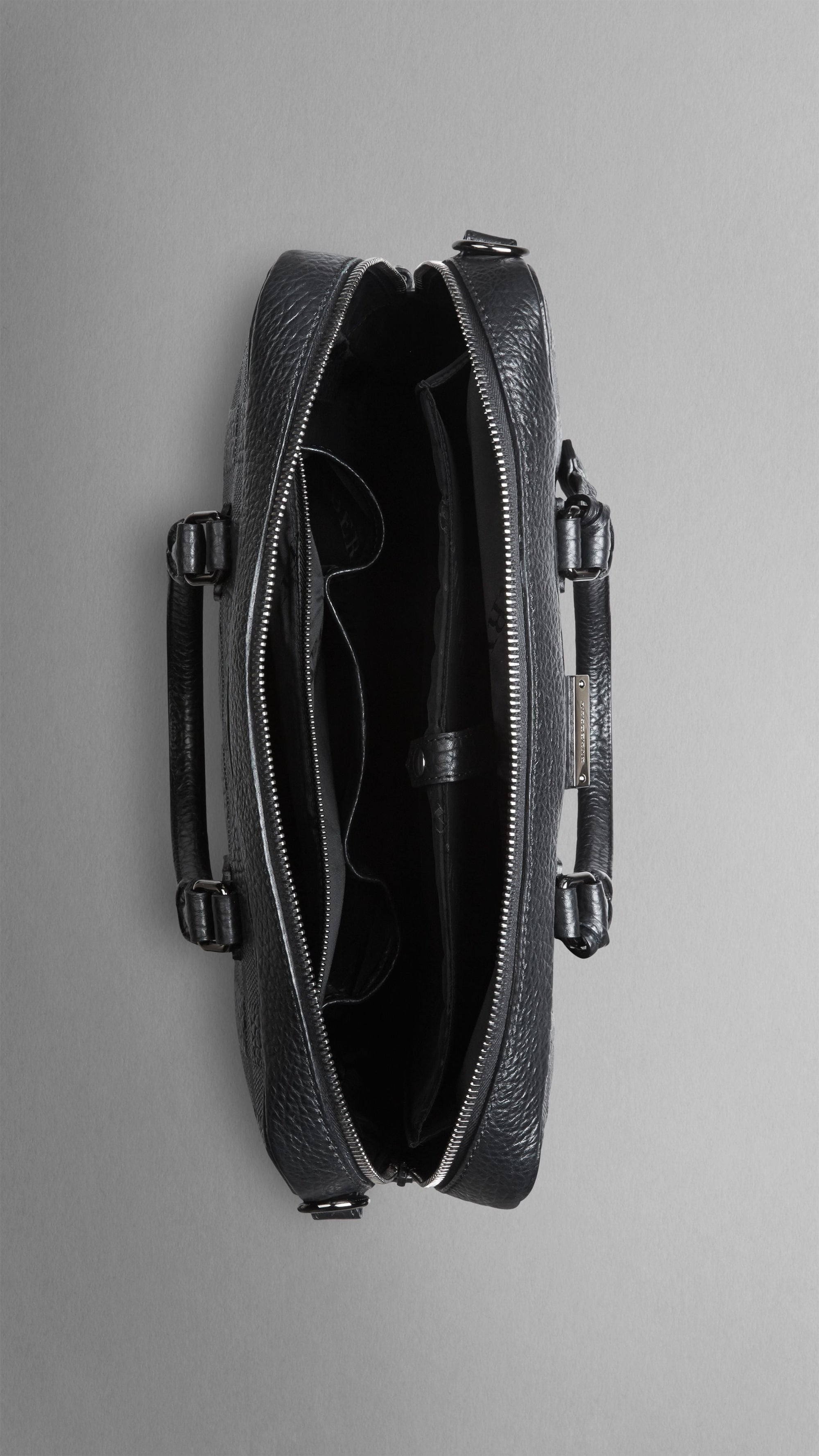 Attaché-case en cuir gravé de check en relief - Black