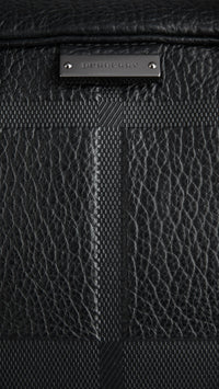 Attaché-case en cuir gravé de check en relief - Black