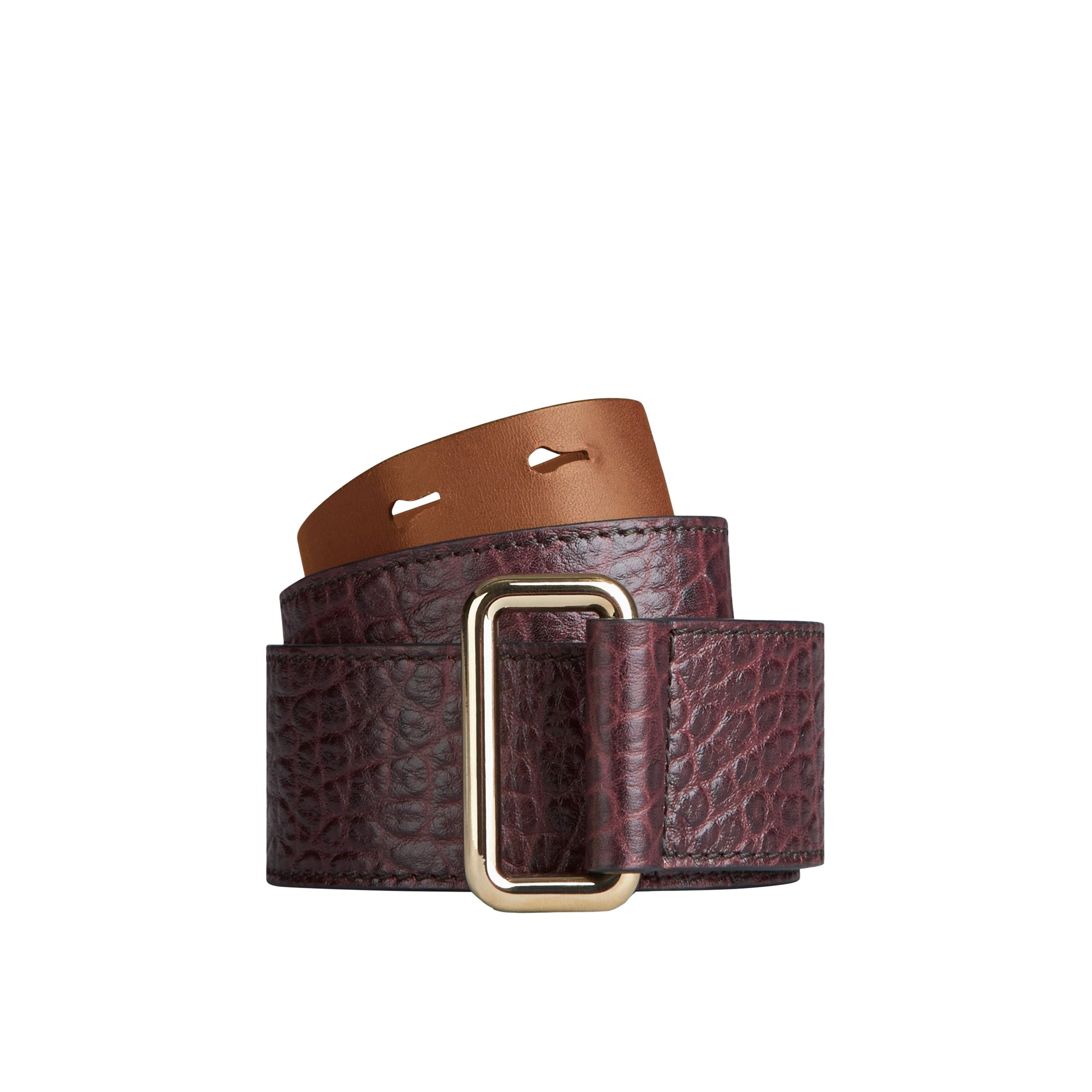 Ceinture en cuir grainé emblématique avec double cran - Deep Claret