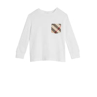 T-shirt en coton à manches longues avec poche à motif check - White
