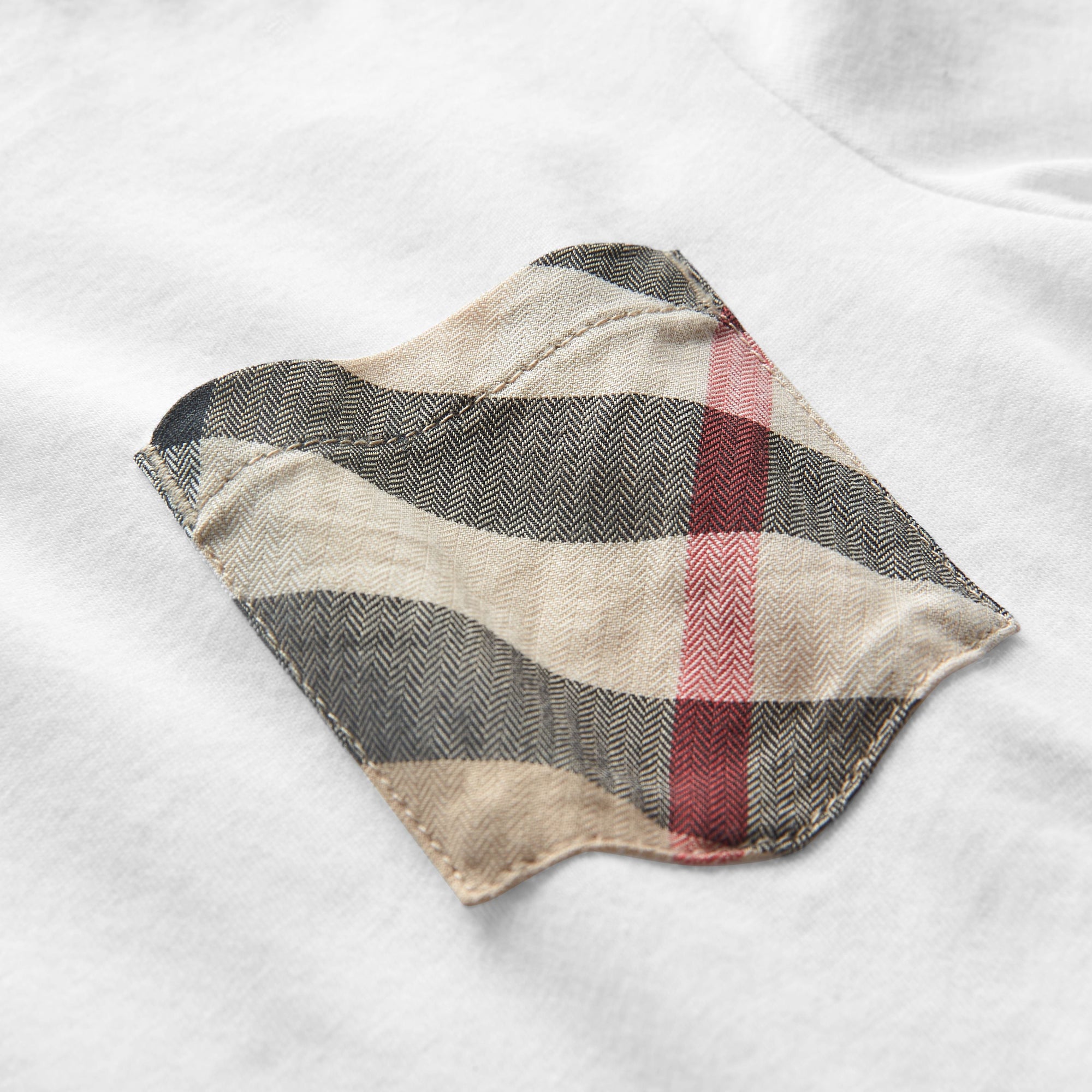 T-shirt en coton à manches longues avec poche à motif check - White