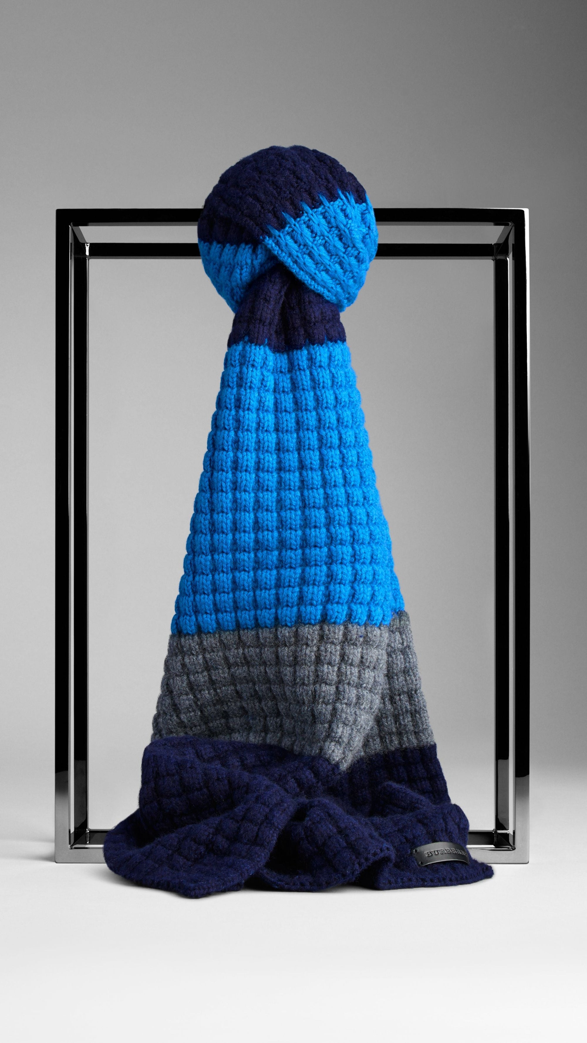 Écharpe en maille gaufrée de laine et cachemire - Cerulean Blue & Navy