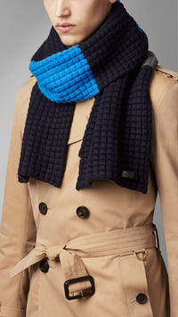 Écharpe en maille gaufrée de laine et cachemire - Cerulean Blue & Navy