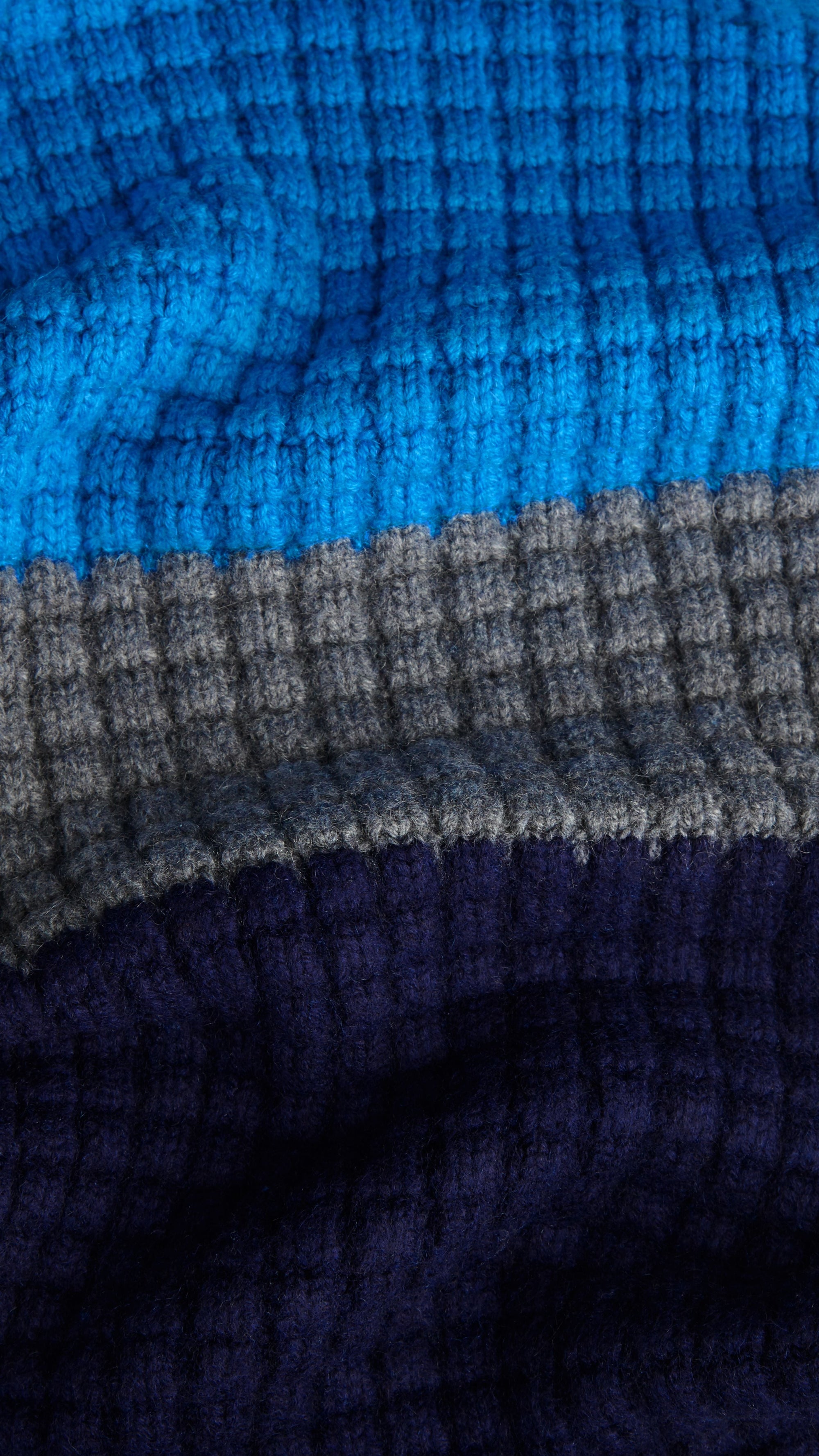 Écharpe en maille gaufrée de laine et cachemire - Cerulean Blue & Navy
