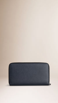 Portefeuille zippé en cuir London - Navy