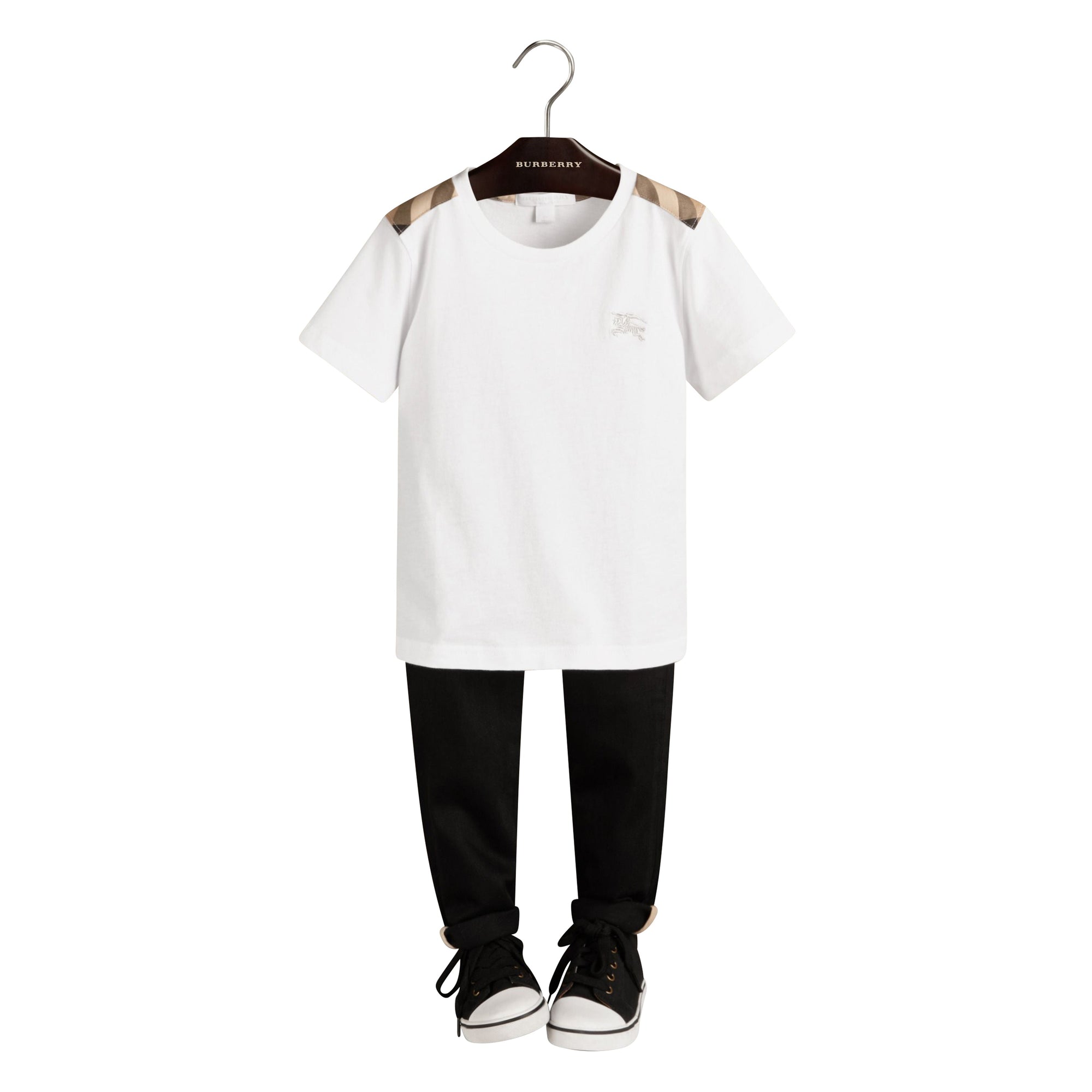 T-shirt avec check aux épaules - White