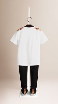 T-shirt avec check aux épaules - White