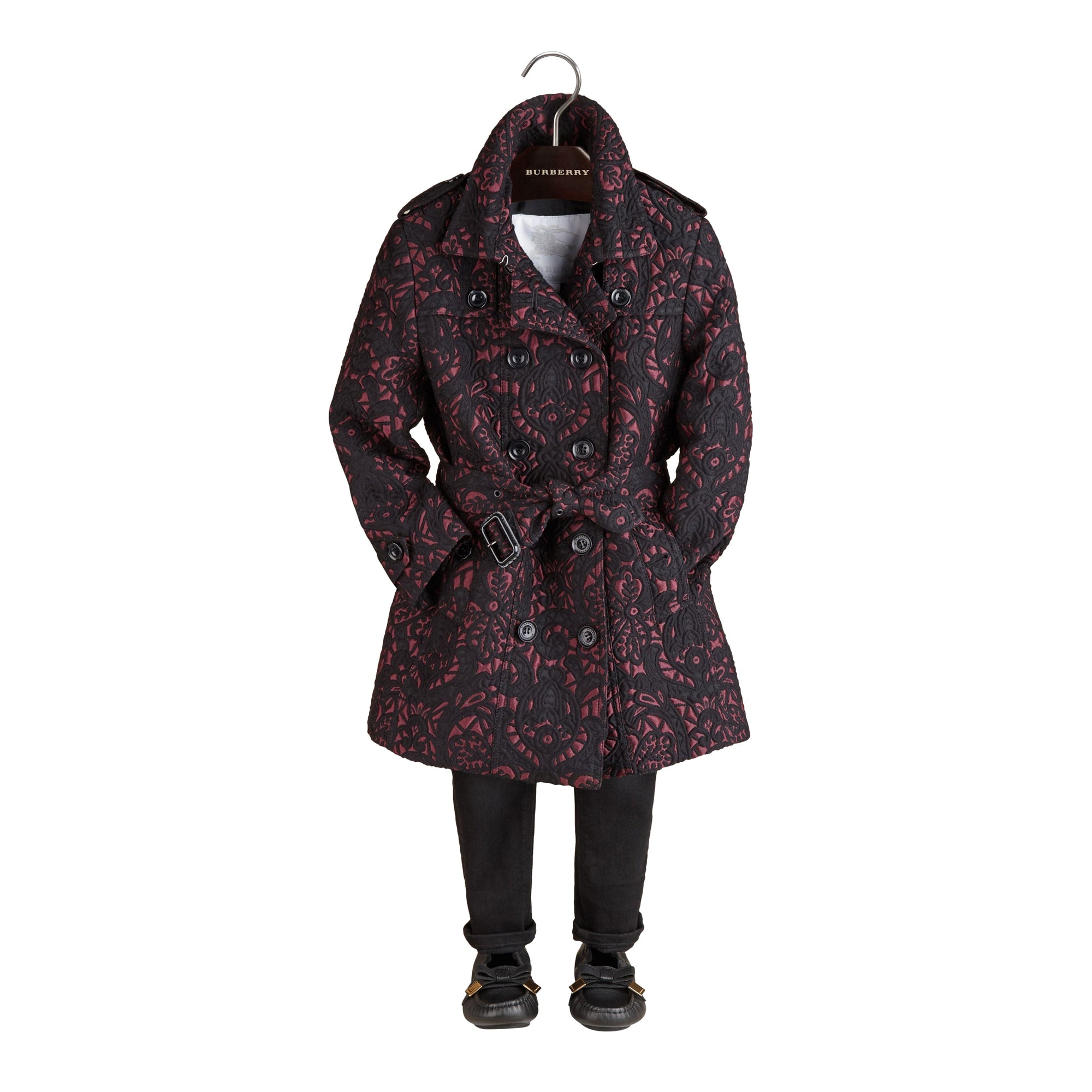 Trench-coat en jacquard à motif floral - Deep Claret