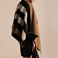 Poncho plaid en laine et cachemire à motif check - House Check & Black