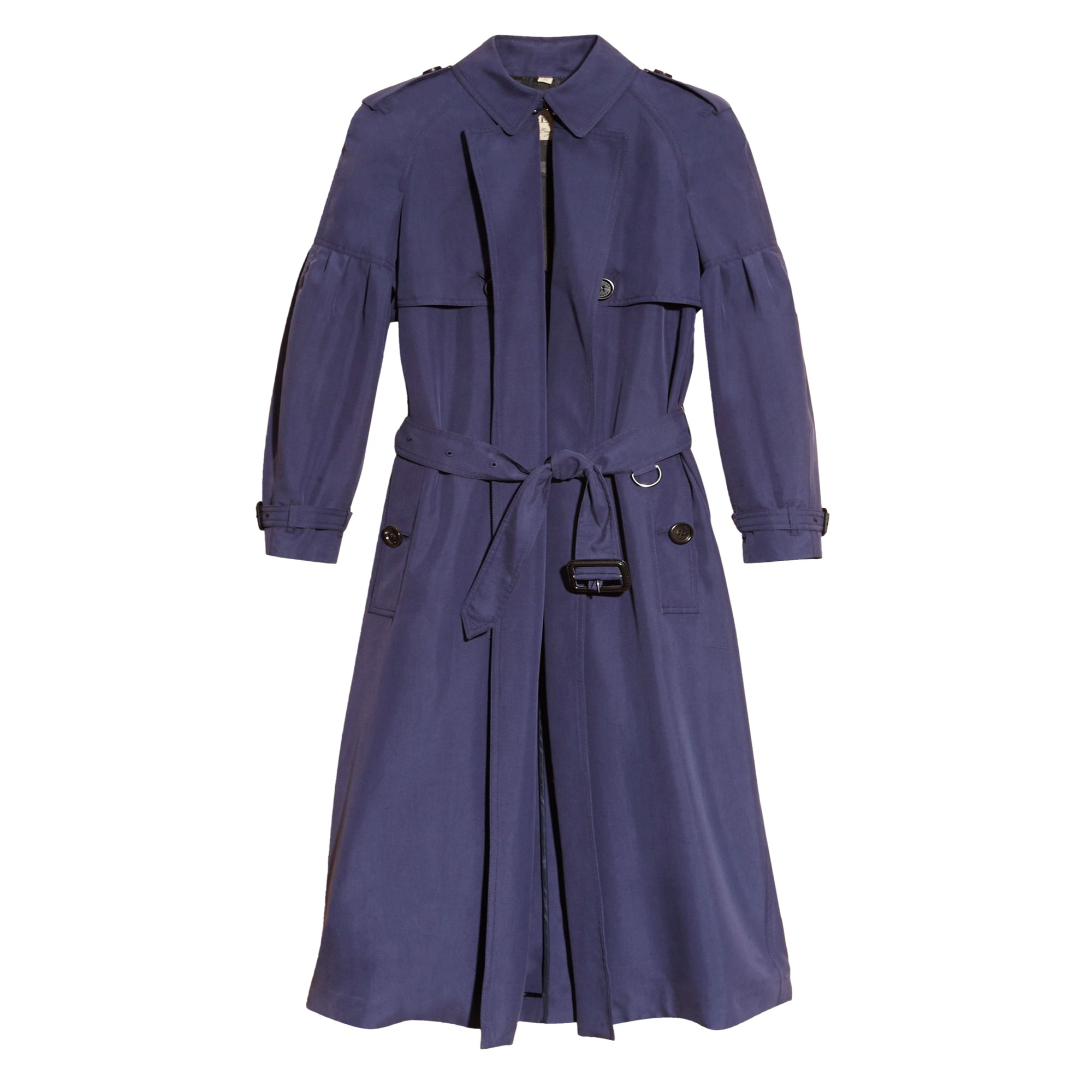 Trench-coat en soie oversize avec manches bouffantes - Navy
