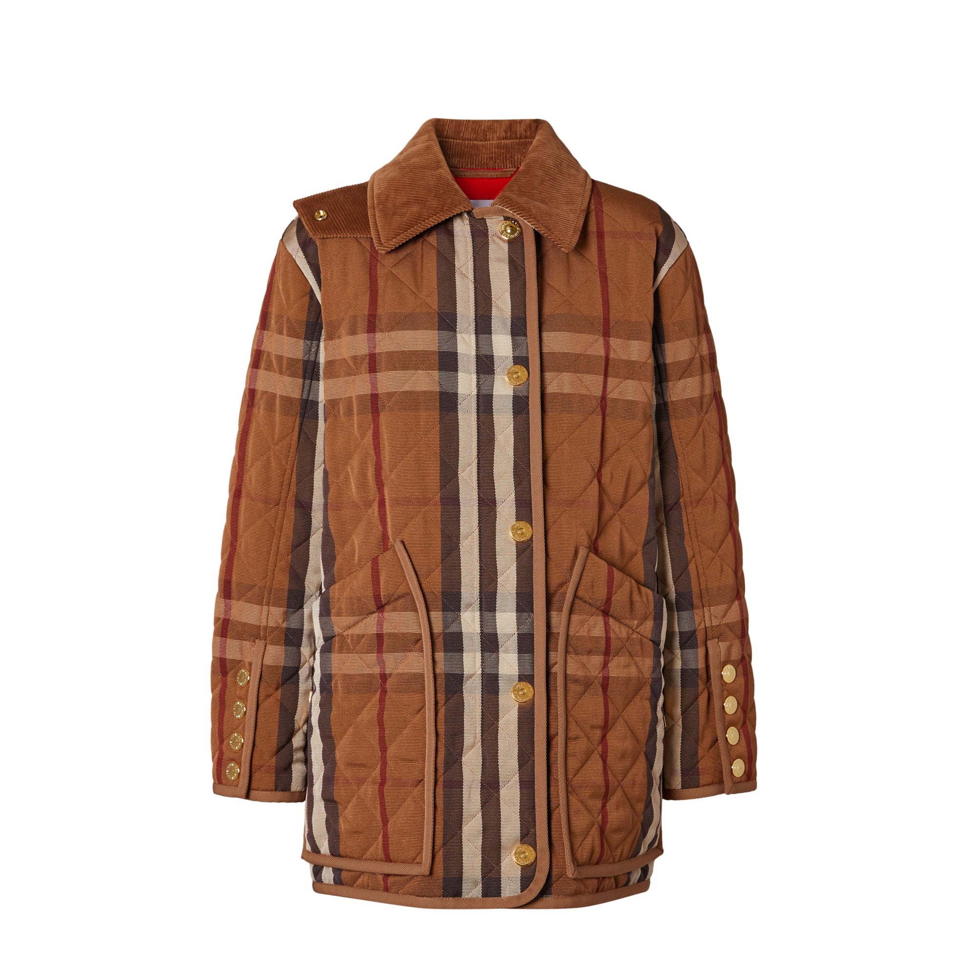 Veste de campagne matelassée en coton technique check - Birch Brown