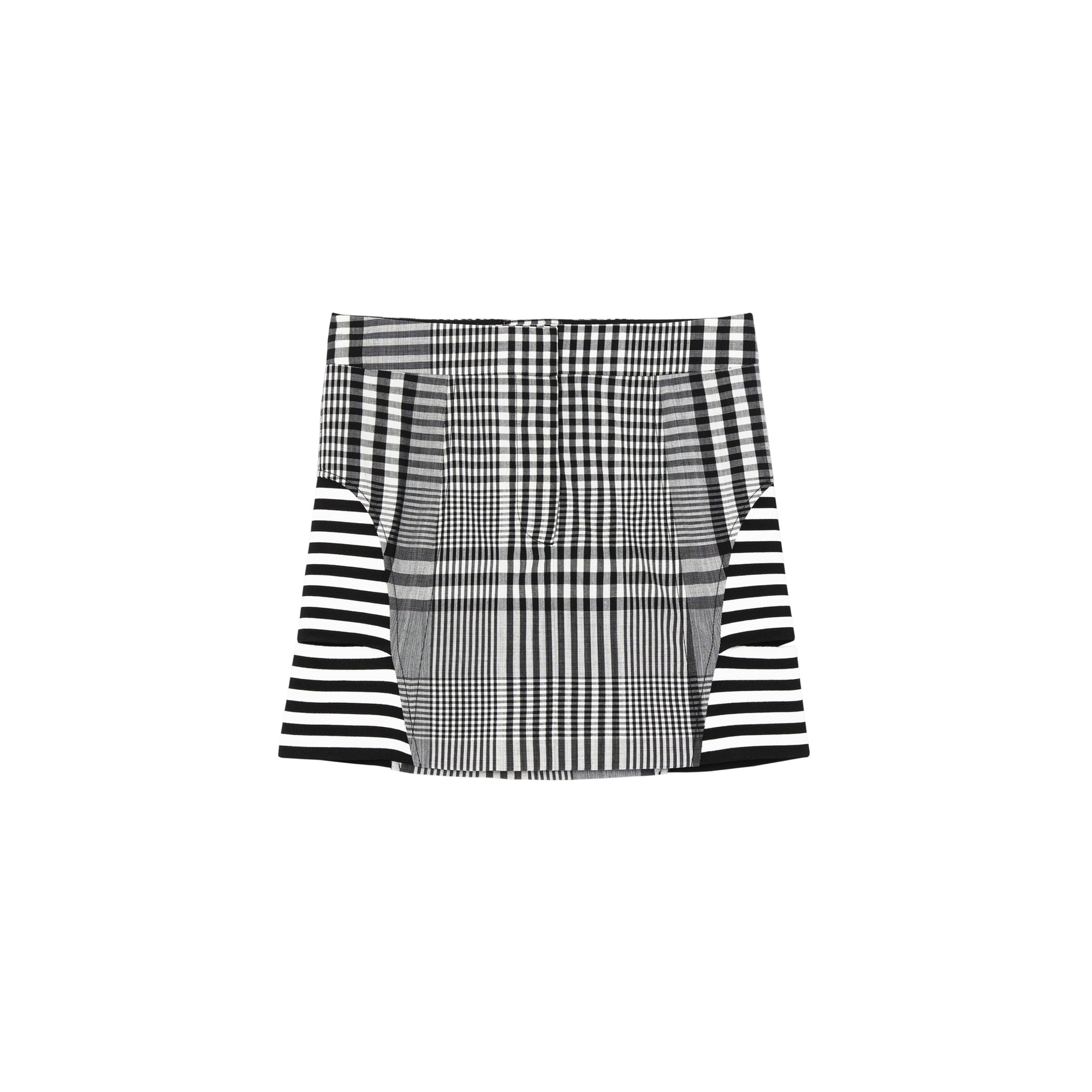Minijupe en laine technique check et rayée - Black