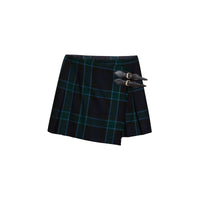 Jupe kilt en laine à motif check - Bottle Green