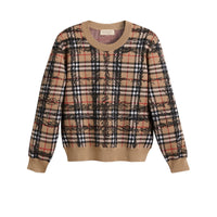 Pull en laine mérinos à motif check griffonné - Camel & Black