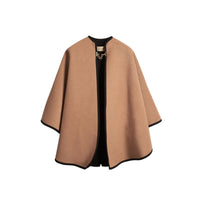 Cape en laine et cachemire de style militaire - Camel & Black